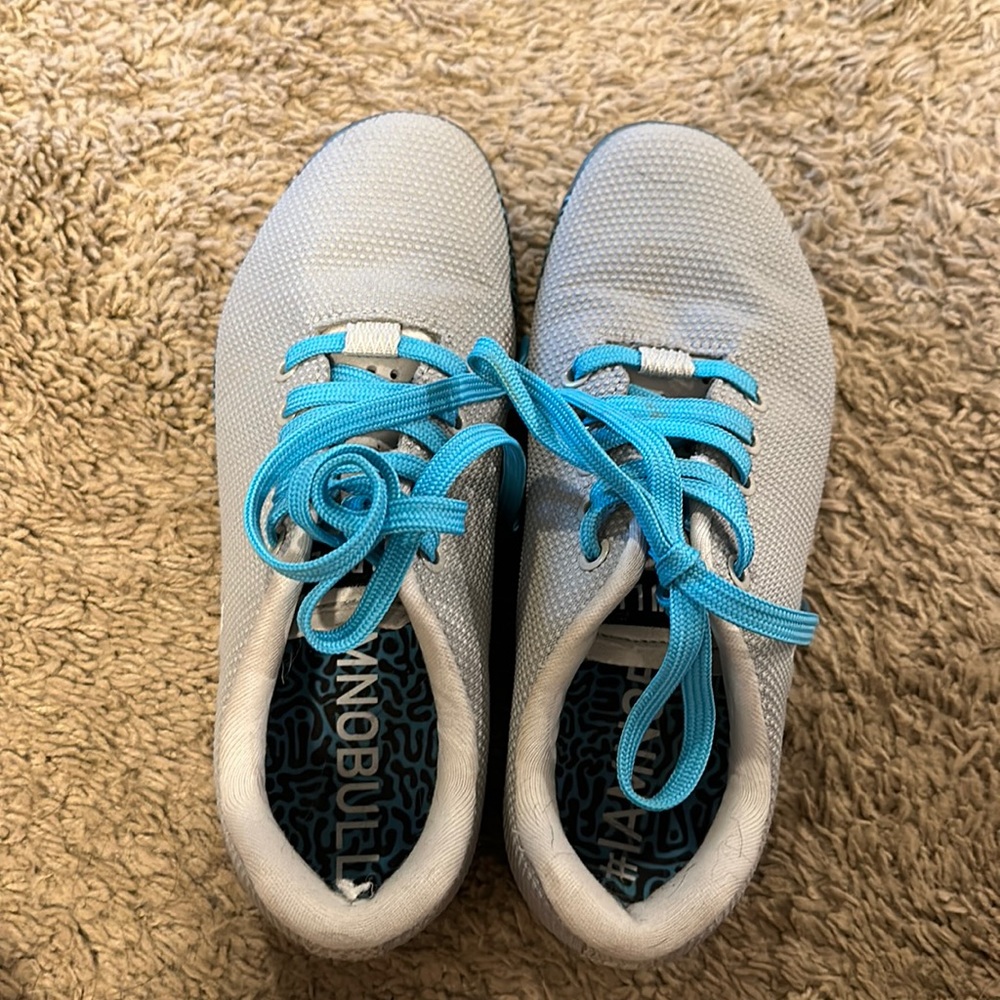 NOBULL Gray Athletic Shoes with Blue Laces